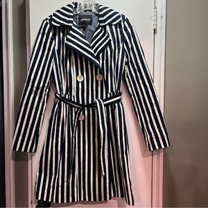 Express Navy and White Striped Trench Coat - like new!